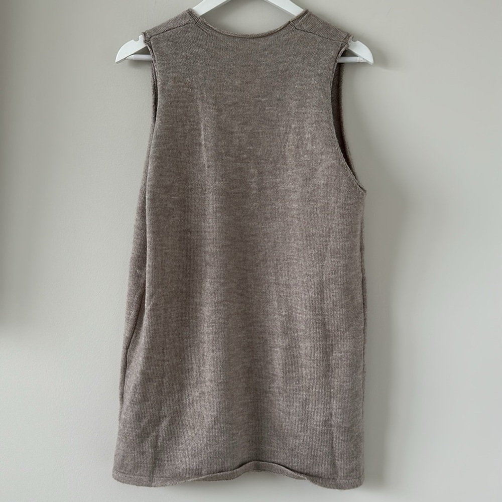 Women's Knitted Solid Sweater Dress V Neck Sleeveless Short with Pockets Brown - Picture 12 of 12